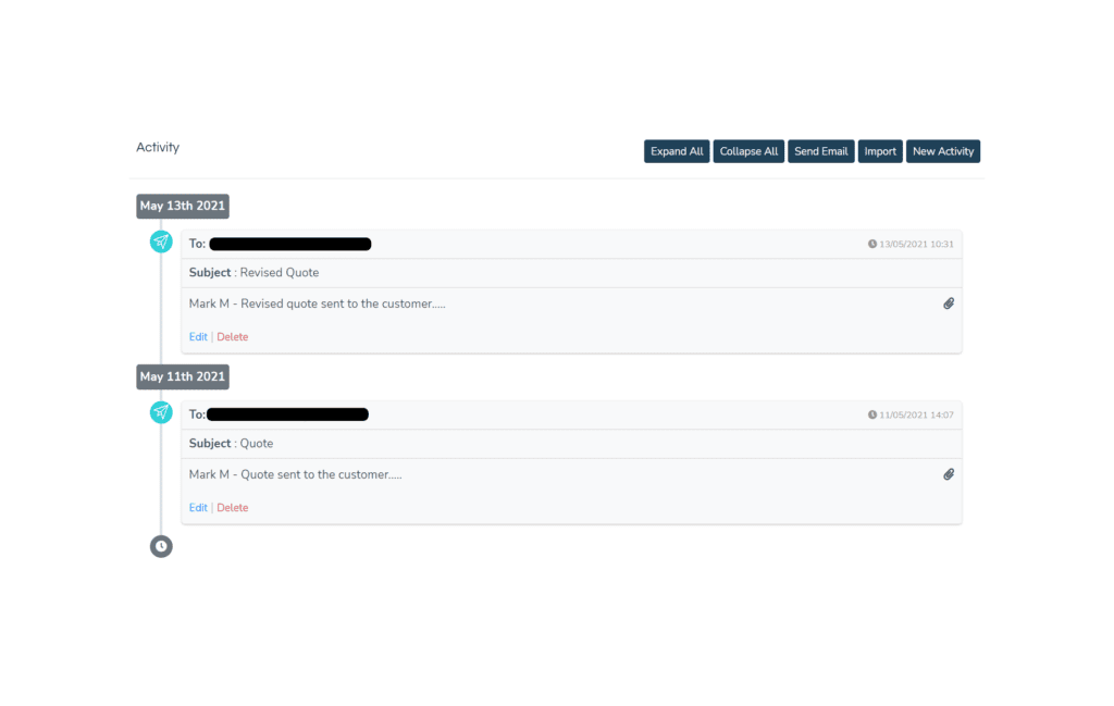 activity view date-wise on xapsys crm software